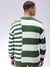 Men Green Oversized Striped Crew Neck Sweater