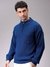 Men Navy Blue Oversized Textured Half Open High Neck Sweater Sweater