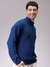 Men Navy Blue Oversized Textured Half Open High Neck Sweater Sweater