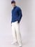 Men Navy Blue Oversized Textured Half Open High Neck Sweater Sweater