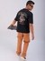 Men Black Boxy Oversized Graphic Back Print T-Shirt