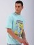 Men Green Boxy Oversized Graphic Back Print T-Shirt