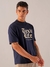 Men Navy Blue Oversized Back Print Crew Neck T-Shirt