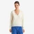 Woman Cream V-Neck Sweater In Pure Merino Wool