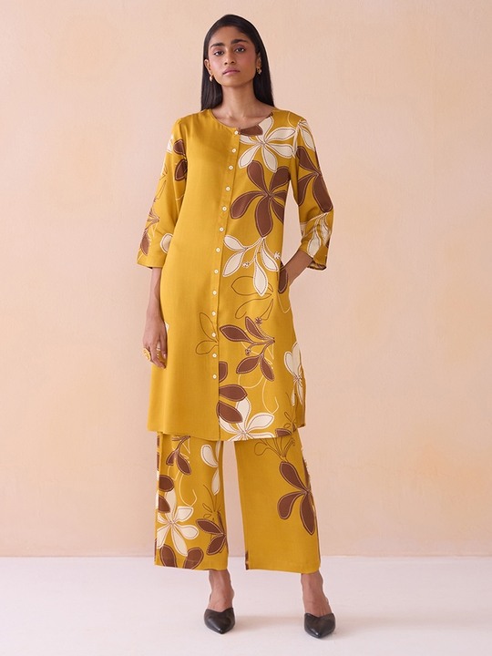 Ikigai Printd Mustard Straight Trouser