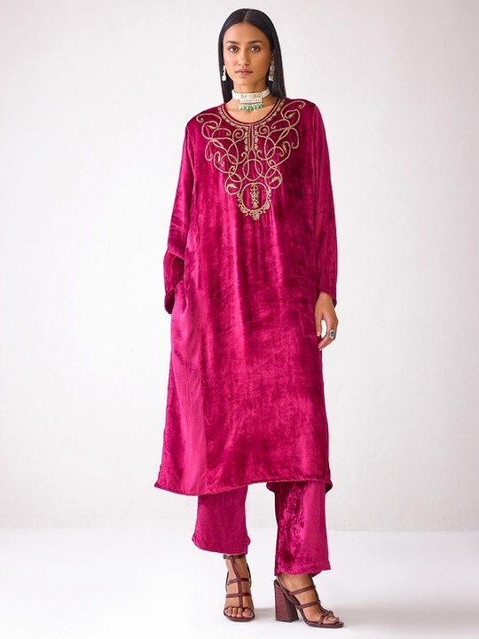 Masakkali Fuchsia Pink Velvet Trousers