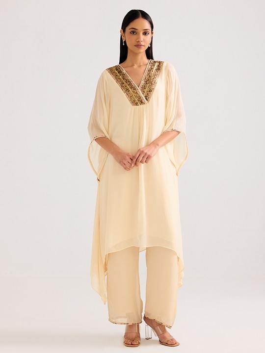 Beige straight trousers
