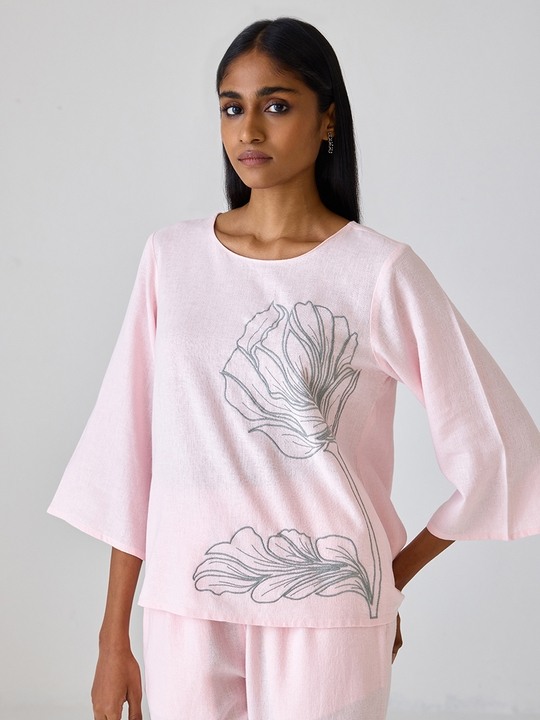 Peach Embroidered Co-ord Top
