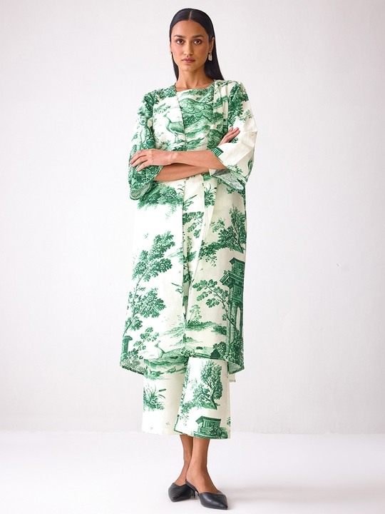 Beige Forest Inspired Printed Trousers