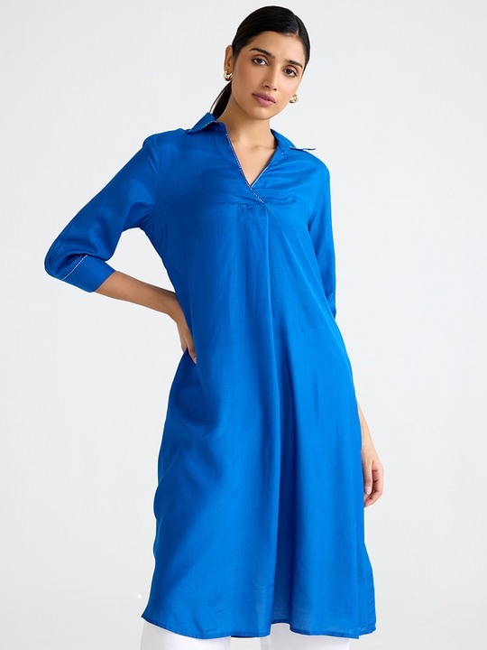 Blue Collared Kurta