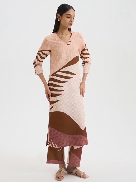Brown Linen Printed Kurta