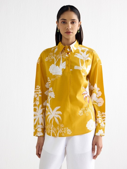 Yellow Summer Printed Relax Fit Shirt