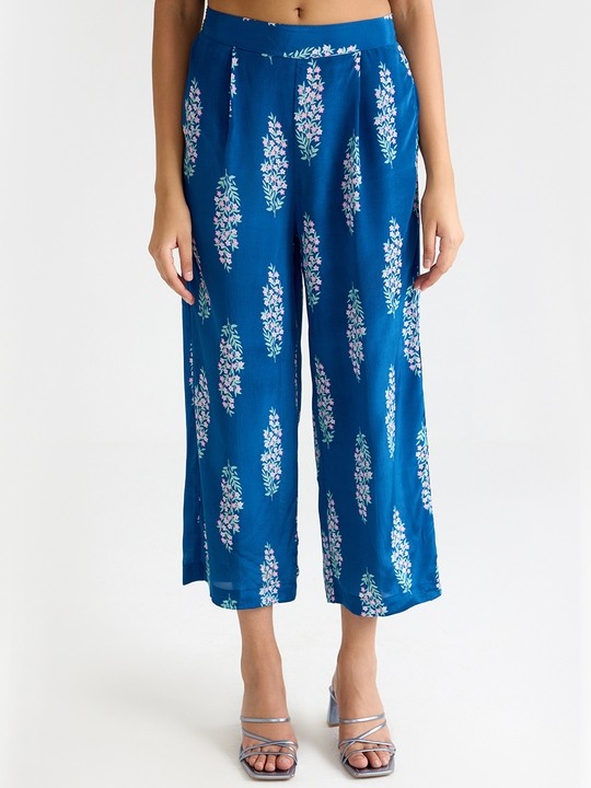 Blue Printed Trouser