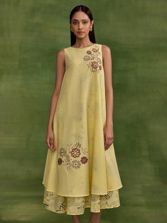 Mosaic Flared Yellow Dress