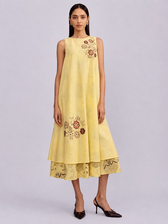 Mosaic Flared Yellow Dress