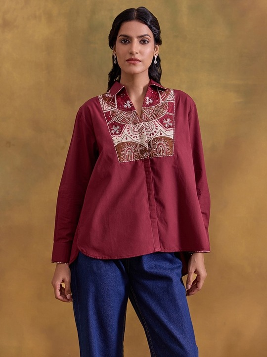 Wine Embroidered Shirt
