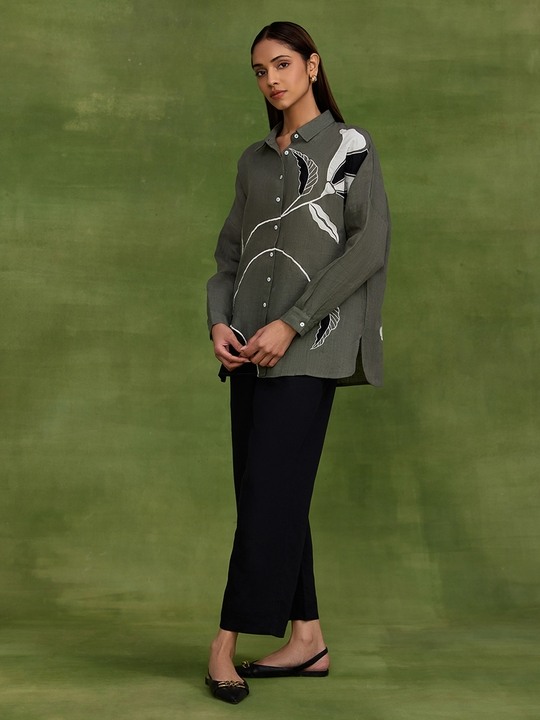 Linen Grey Applique Shirt