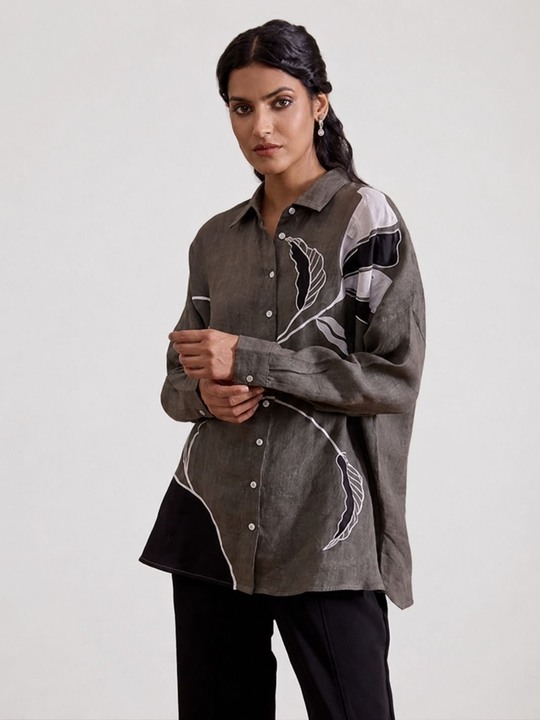 Linen Grey Applique Shirt
