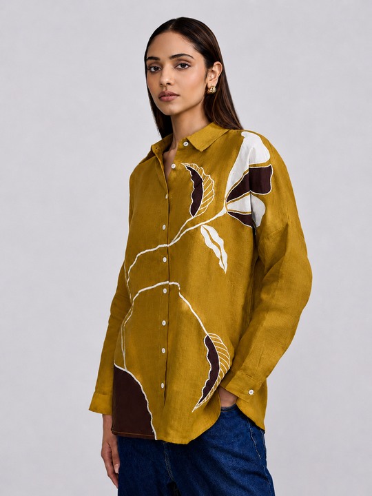 Linen Yellow Applique Shirt