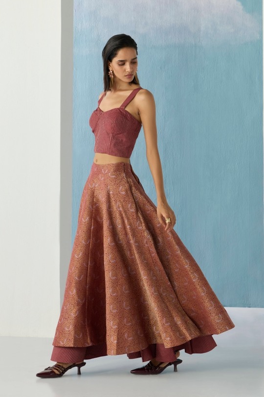 Banarasi Wine Brocade Skirt