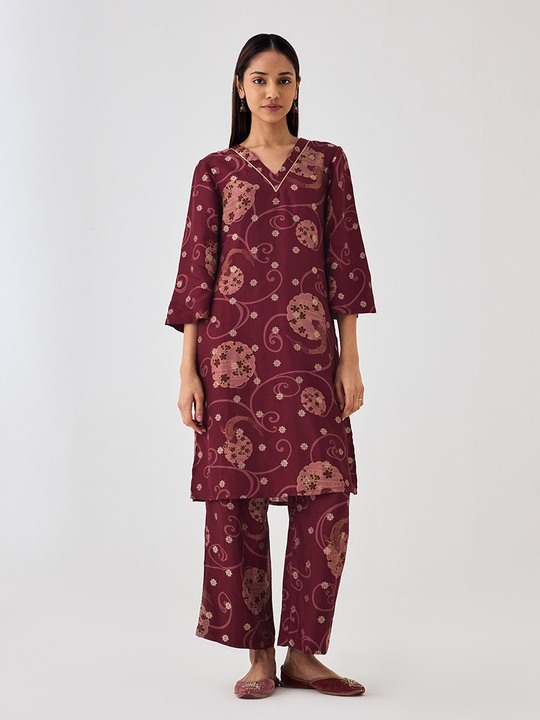 Maroon Brocade Trouser