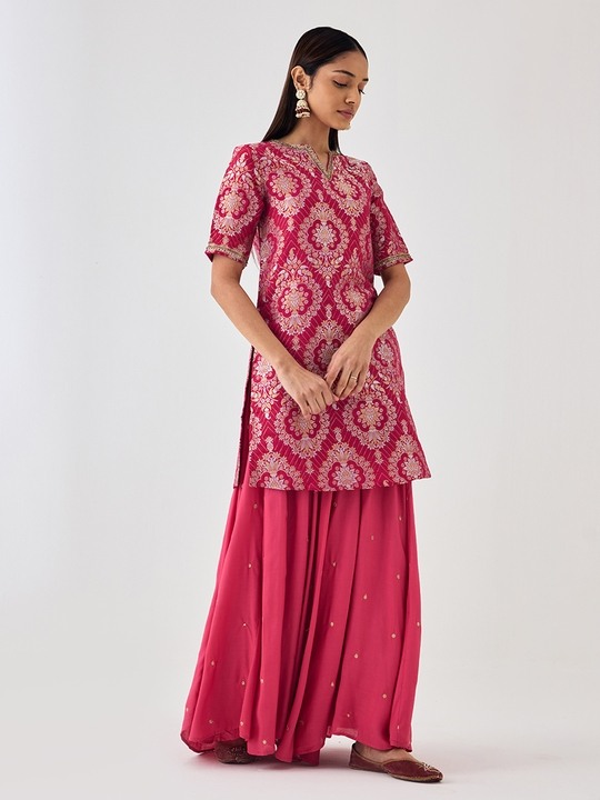 Brocade Pink Short Kurta