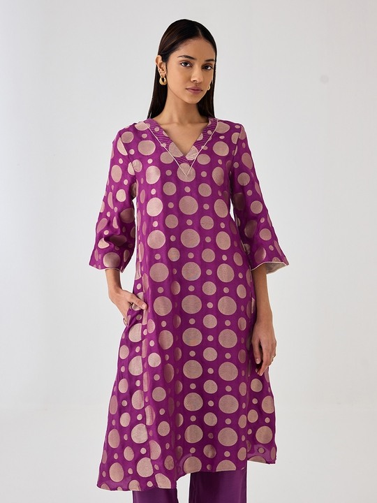 Kaashi Purple Brocade Flared Kurta