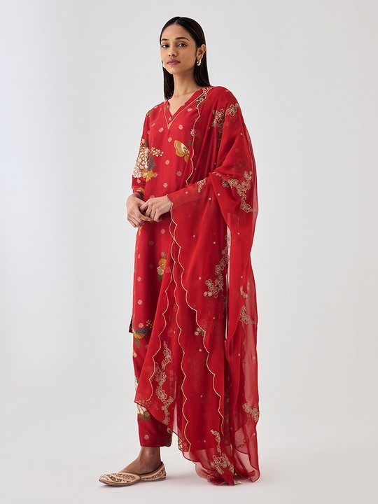 Red Brocade Kurta