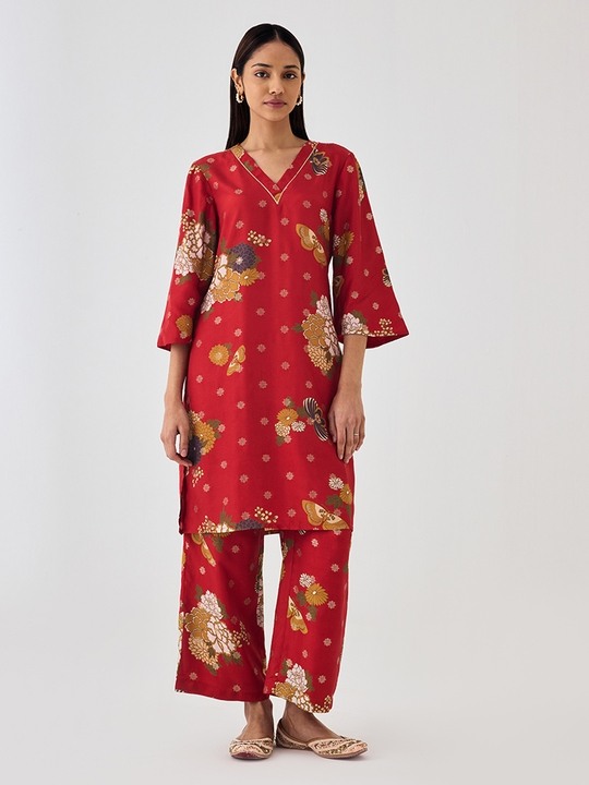 red Stright Trouser