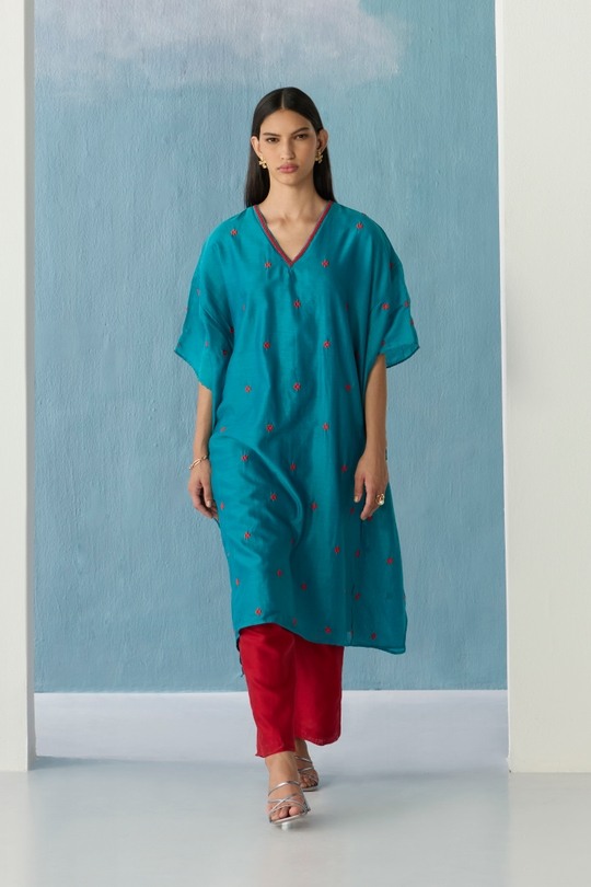 Turquoise Stencil kaftan