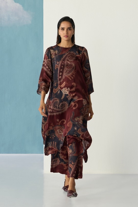 wine paisley printed trousers