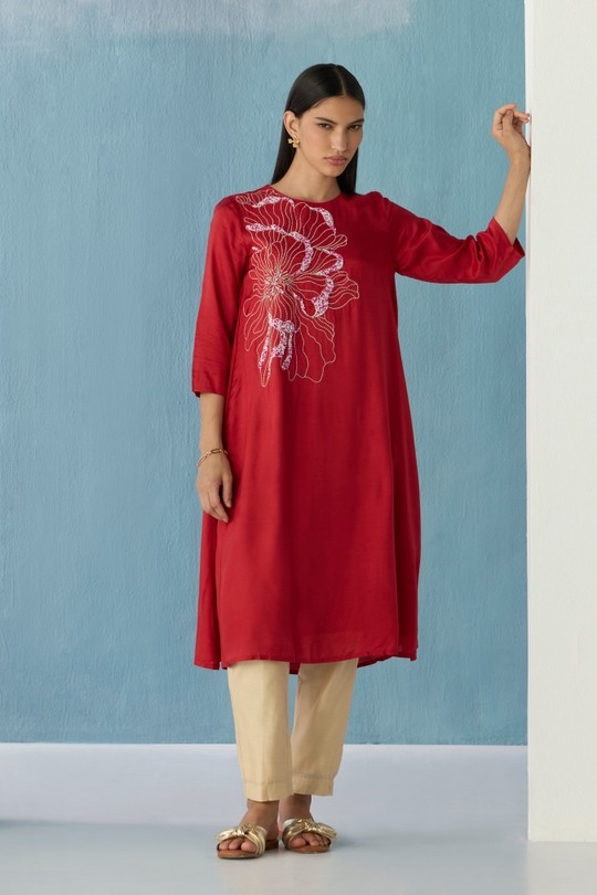 Crimson bloom A-line kurta