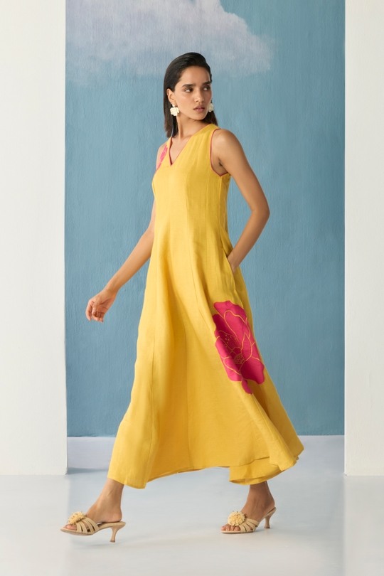 yellow a-line maxi dress
