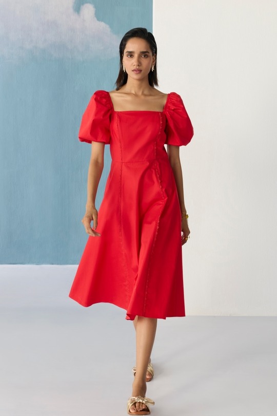Red flared dress