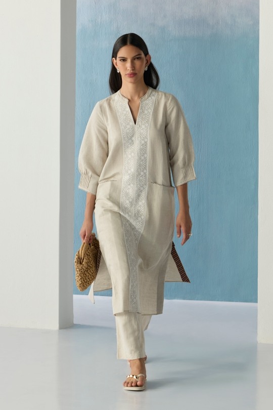 Beige Embroidered Kurta