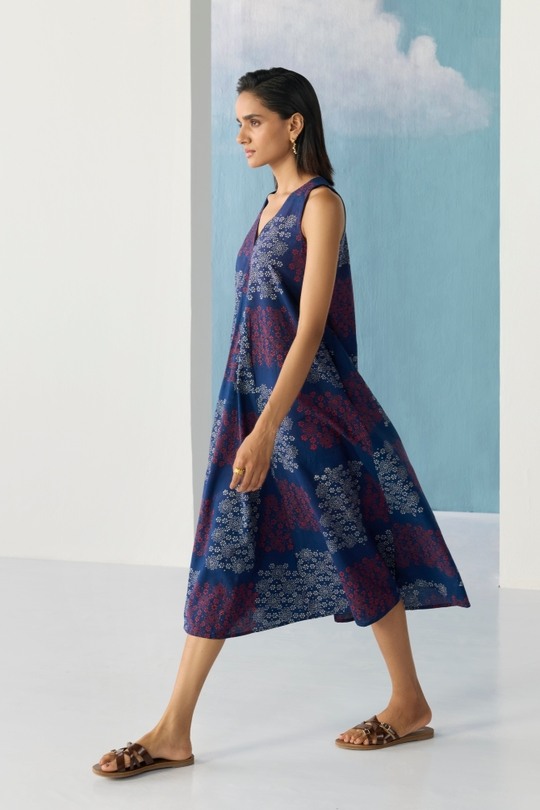 indigo ajrakh flare dress