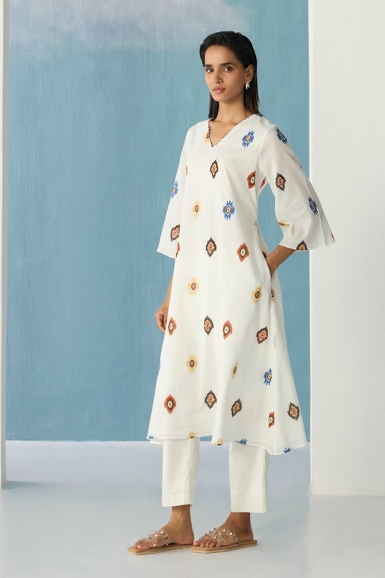 Ikat white midi dress