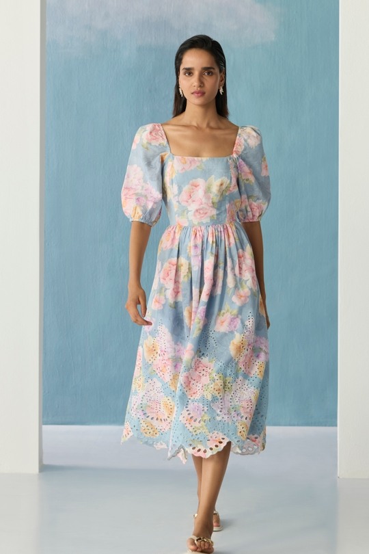 sky blue blossom dress