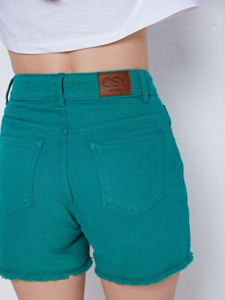 Green denim shorts