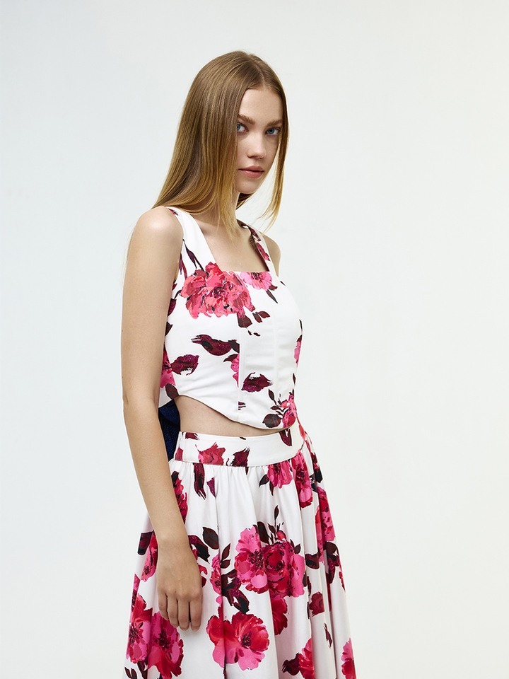 Flora White bold floral print corset top