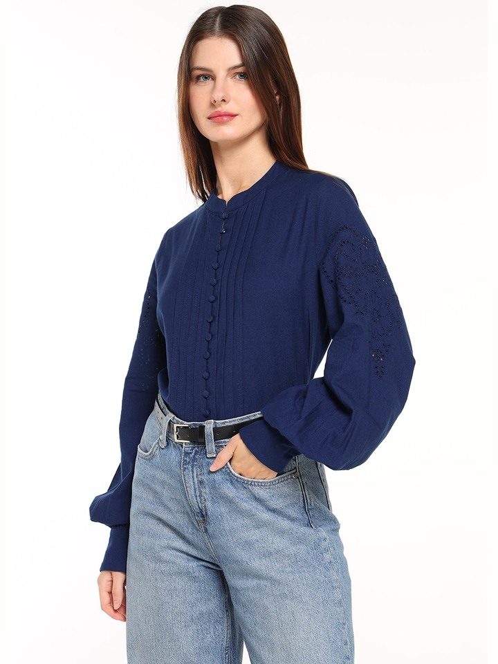 Blue Cutwork Shirt