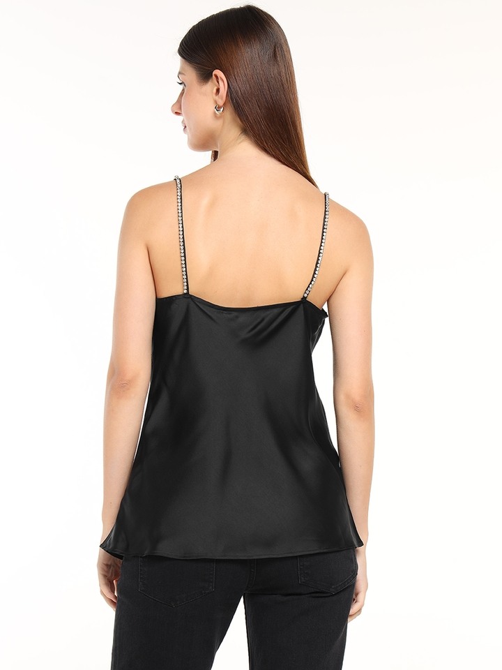 Black Satin Slip Top