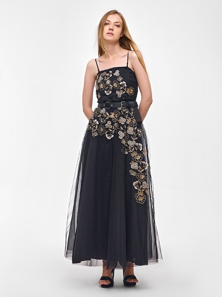 BLACK BAROQUE EMBROIDERED DRESS