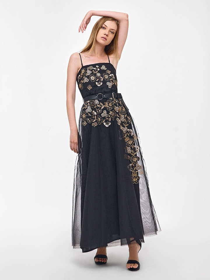 BLACK BAROQUE EMBROIDERED DRESS