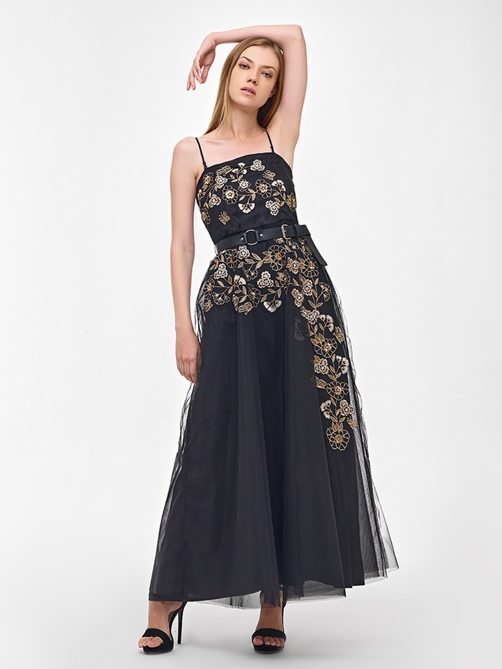 BLACK BAROQUE EMBROIDERED DRESS
