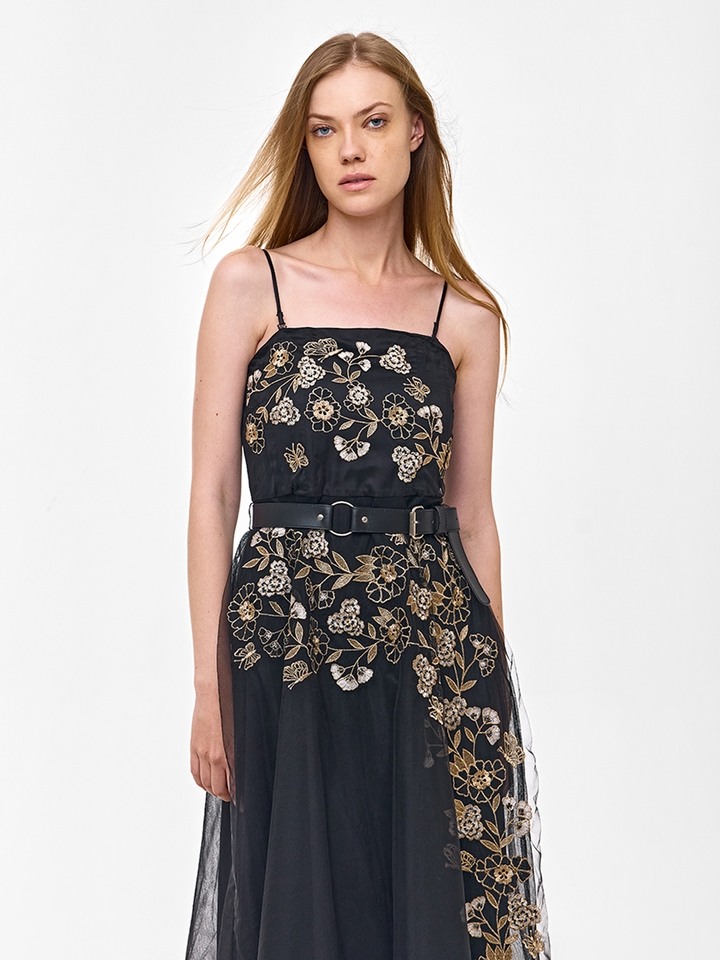 BLACK BAROQUE EMBROIDERED DRESS