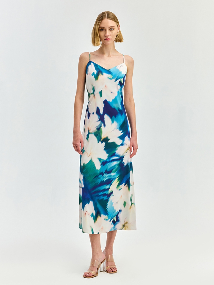 Blue Floral A-Line Dress