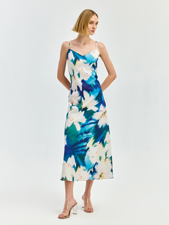 Blue Floral A-Line Dress