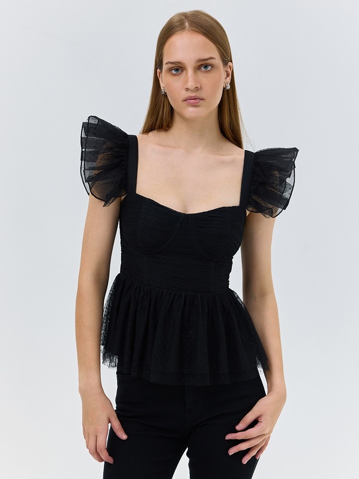 Black peplum Mesh Top