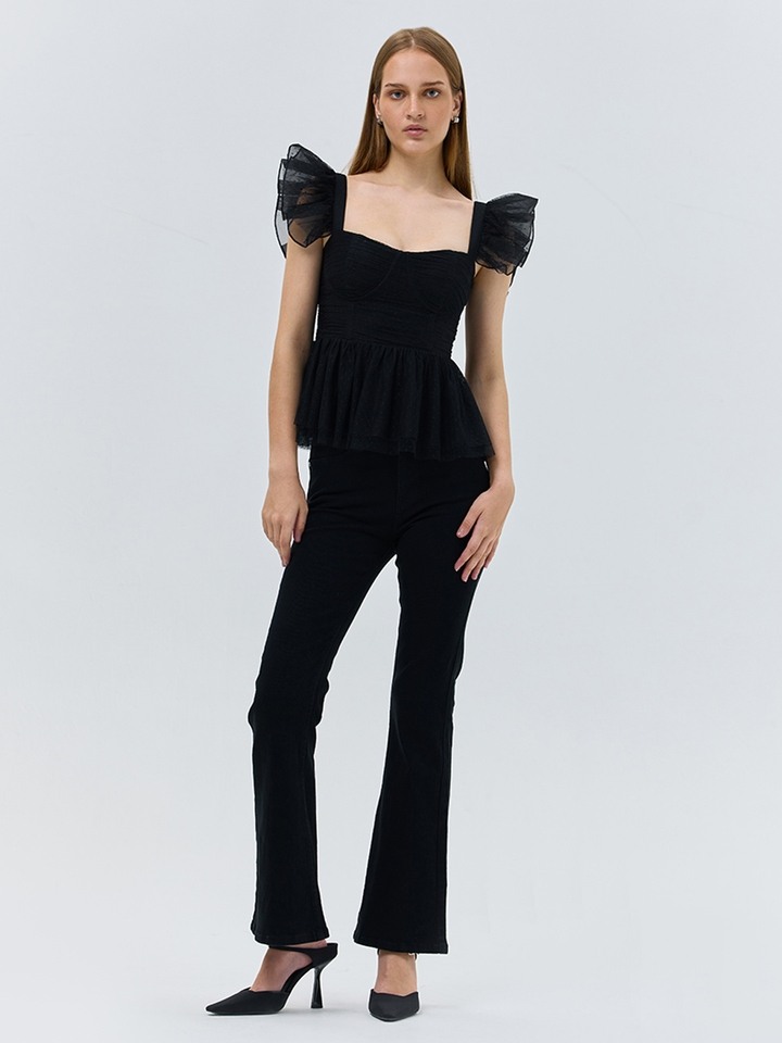 Black peplum Mesh Top